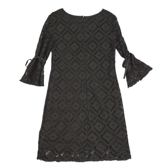 R&K Sz 10 Black Geometric Lace Tied Bell Sleeve Shift Dress, Gothic Punk Grunge - Picture 2 of 7
